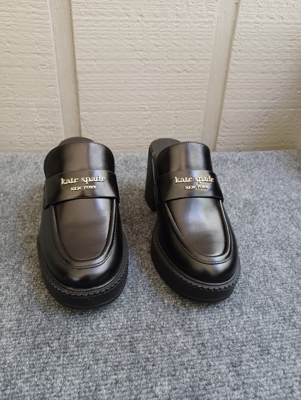Kate Spade Blake Platform Mule Loafers Shoe Size 8.5 B Women Leather In Black - Picture 2 of 15